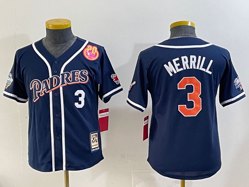 Youth 2025 San Diego Padres #3 Merrill Blue Throwback Game Nike MLB Jersey style 5